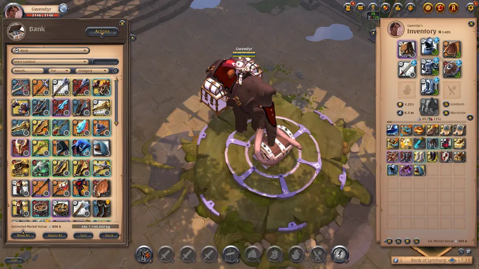 Albion: bank and inventory