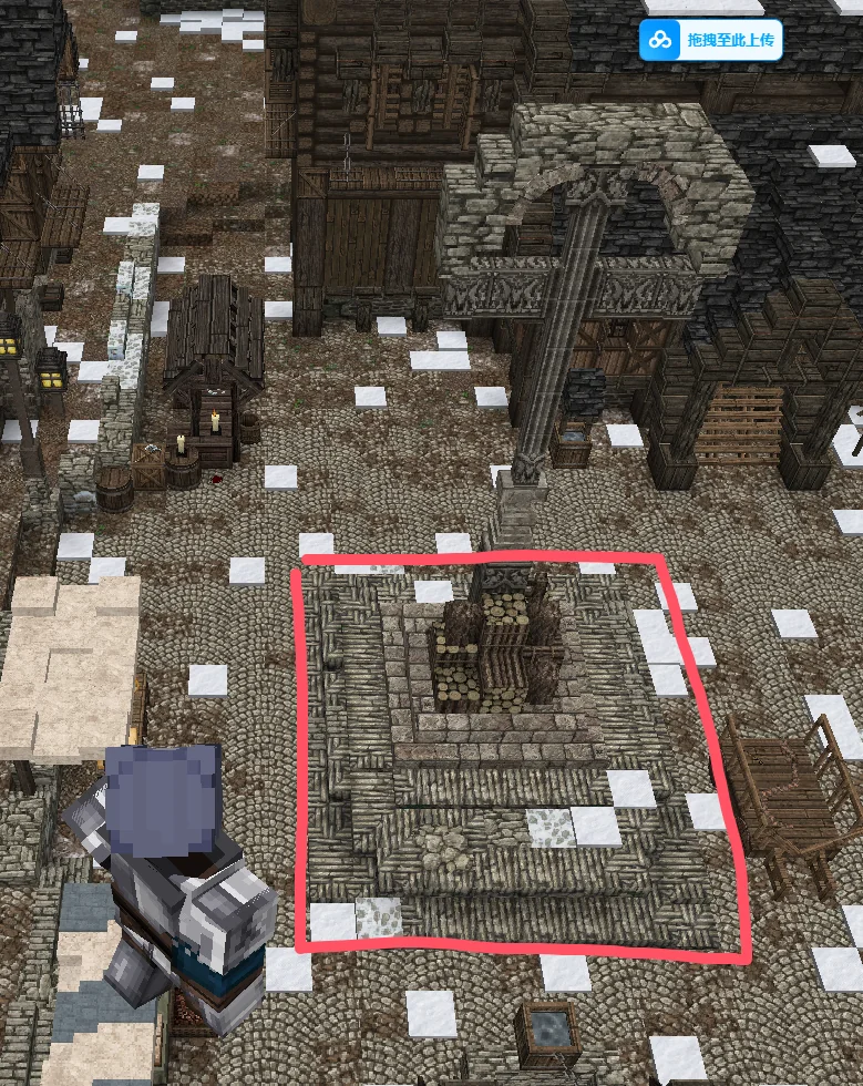 After: the key turns and the monument becomes the platform that opens the dungeon; the quest item is consumed