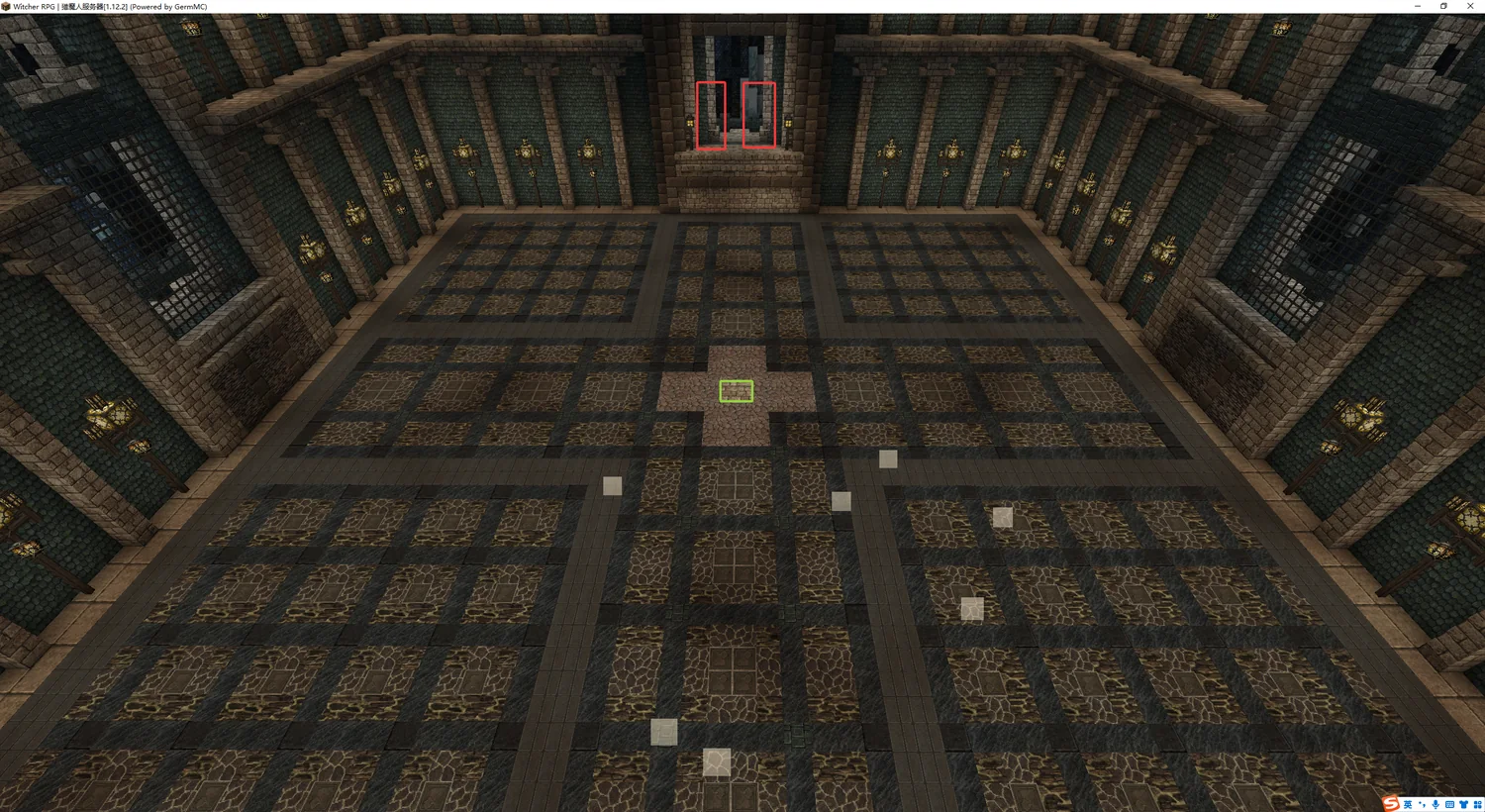 The boss room, with the marked position the boss speaks from before the pull.